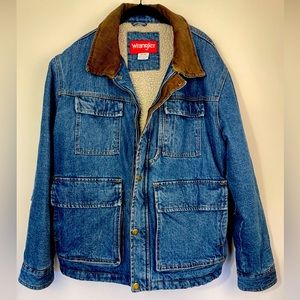 Wrangler Men’s Jean Jacket Trucker Sherpa Corduroy SZ 2XL Western Ranch Lined